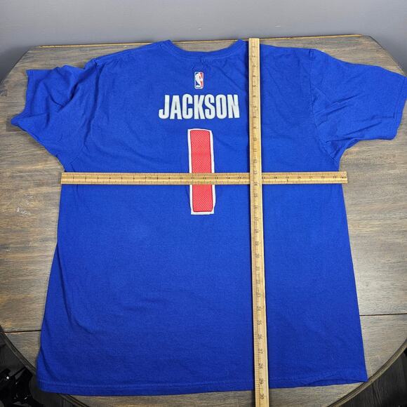 Adidas Detroit Pistons Reggie Jackson #1 NBA Blue Rubberized Graphic Tee XXL 2XL - Picture 7 of 7